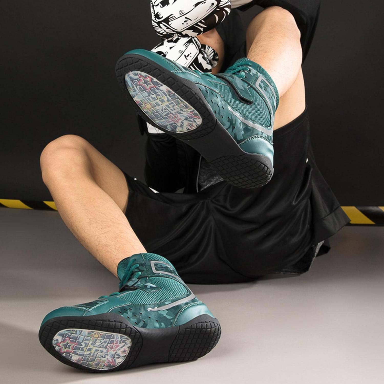 TECDOTO Boxing Shoes Wrestling Boots Rubber Sole Combat Training Shoes for Men Fitness Sanda Shoes Ankle Guard Squat Shoes,Green-9