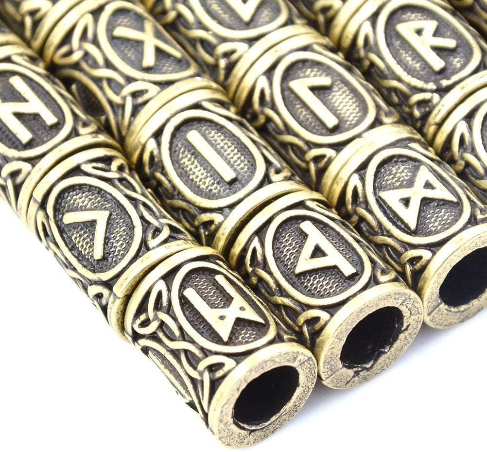 Yahpetes Hair Beads 24 Pcs Viking Rune Beads Sliver Norse Rings 0.51" Norse Rings Original Viking Runes Charms Beads for Bracelets Paracord Pendant Necklace DIY for Beard Hair (Golden)
