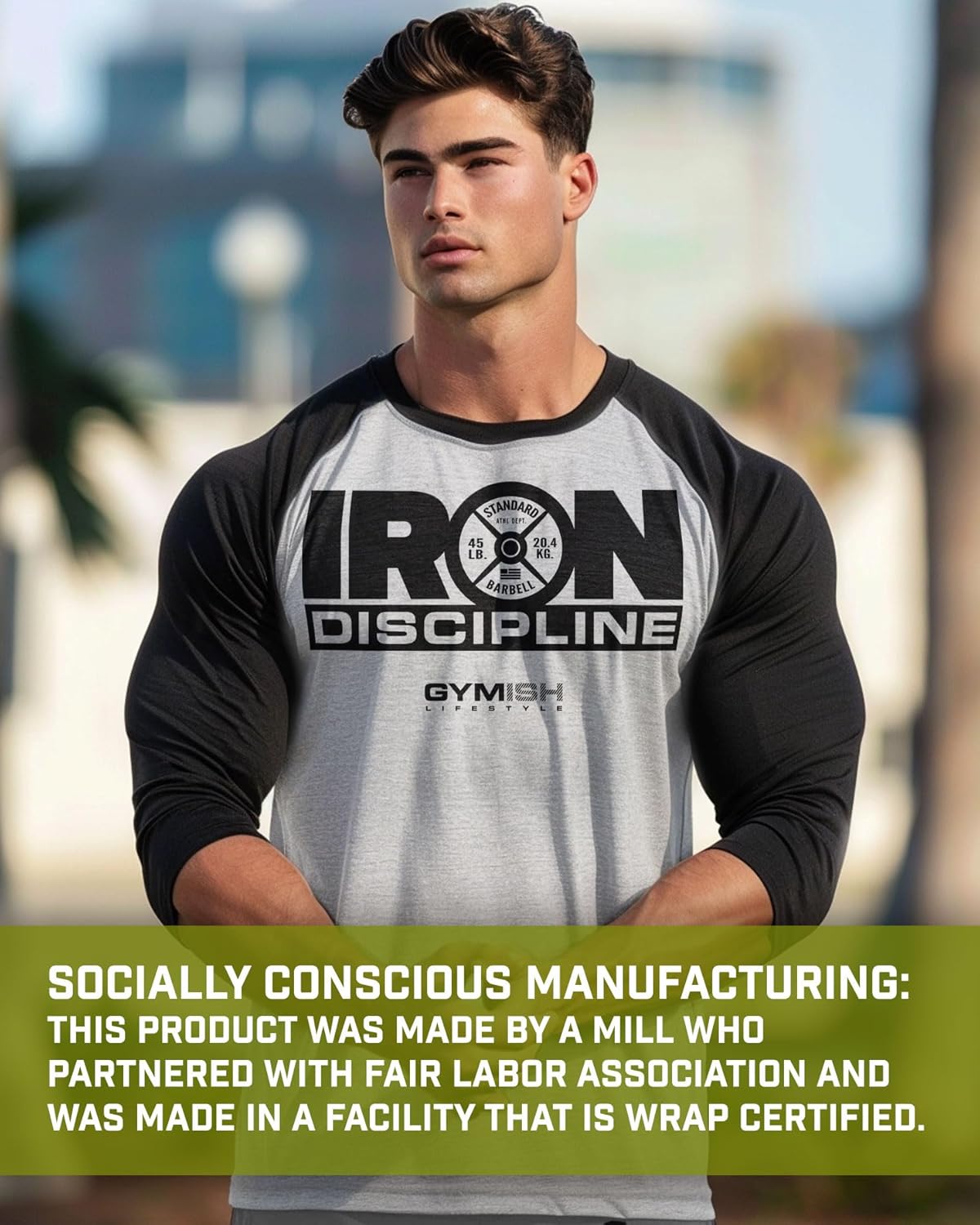 Gymish Lifestyle Savage Raglan Workout Athletic T-Shirts for Men 3/4 Sleeve Body Building Shirt