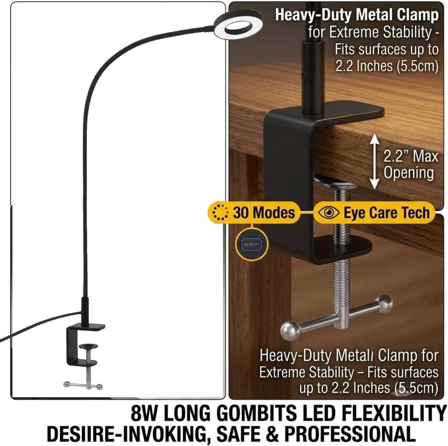 600LM Long Gooseneck Clip on Lamp with C-Clamp image 5