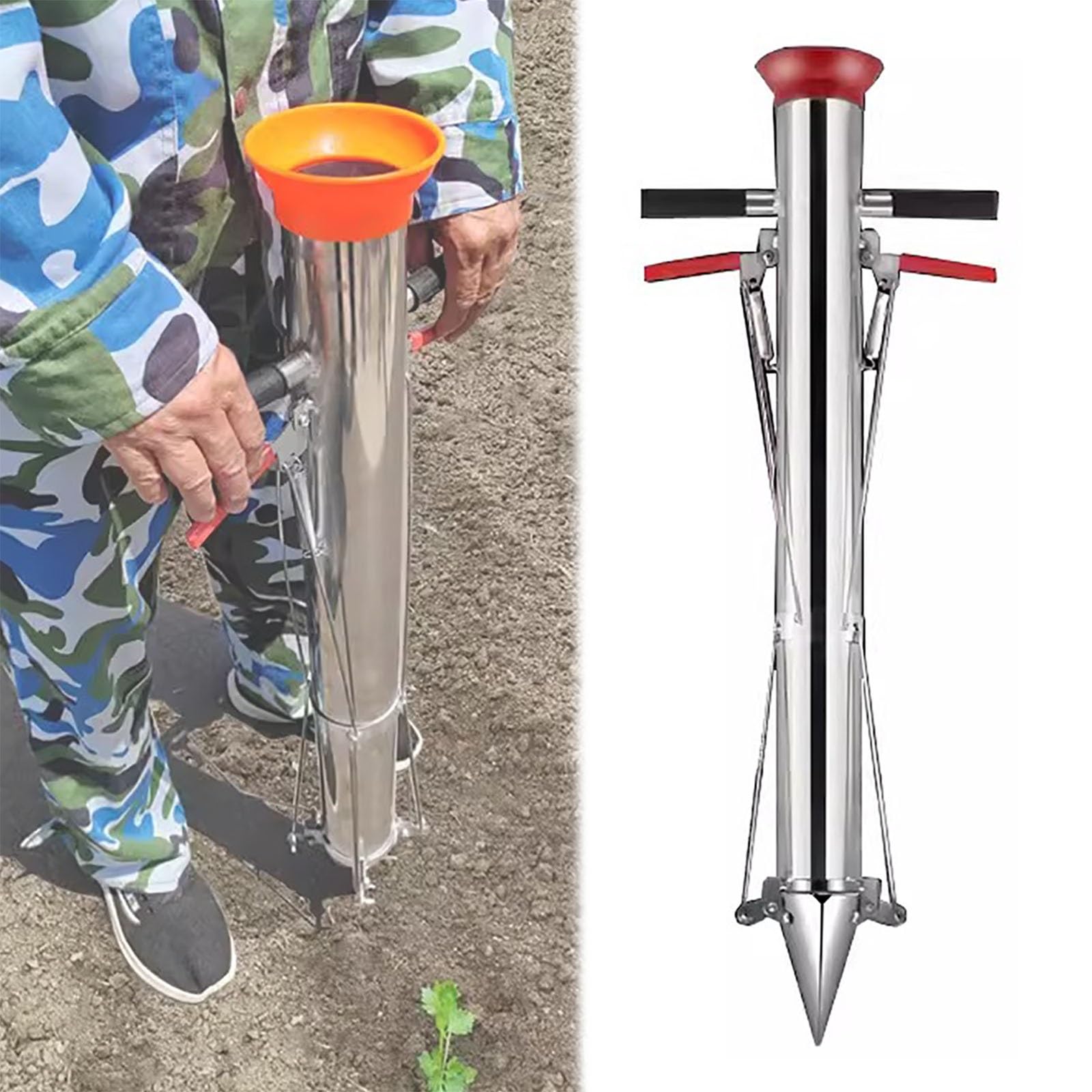 Fioriera manuale per bulbi da giardino con manico antiscivolo, fioriera semiautomatica durevole e resistente alla ruggine, per patate, zucche, peperoni per piantare ad alta efficacia (dimensioni:
