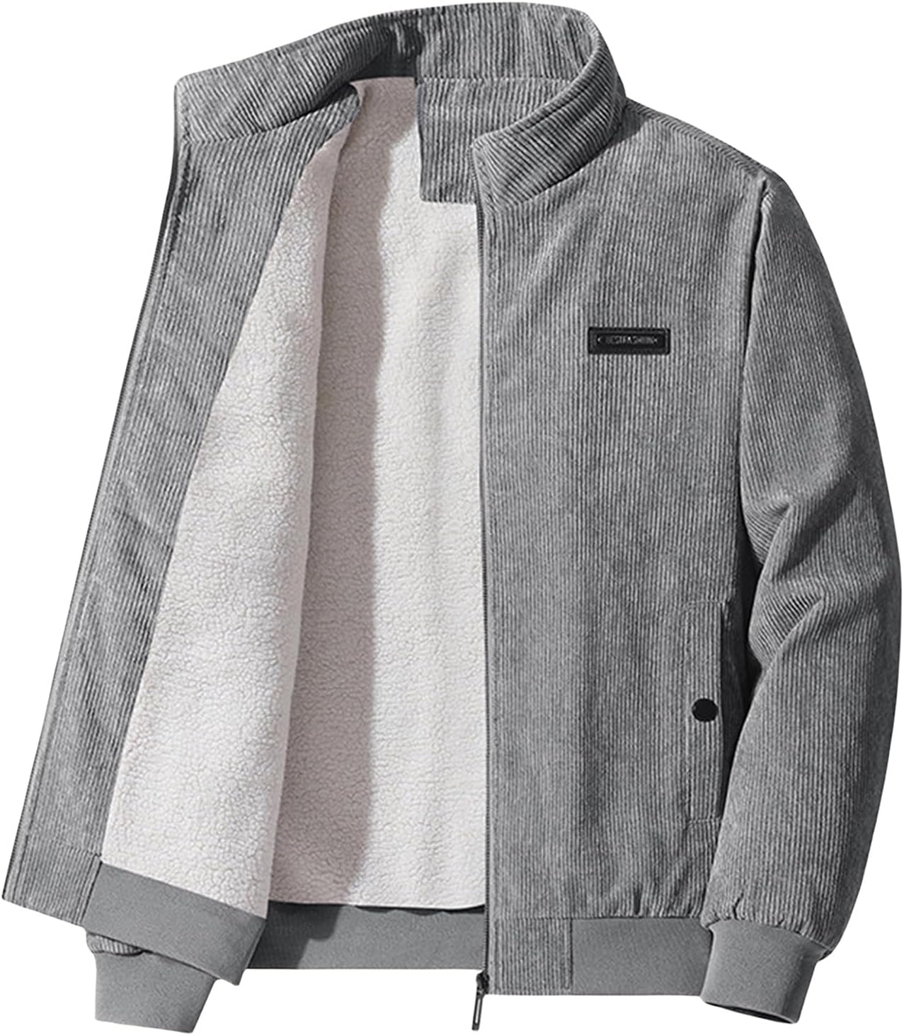 Thatrich Fleece Lined Jacket Men Corduroy Jackets Warm Winter Coats Padded Quilted Coat Full Zip Up Shirt Casual Top Outwear