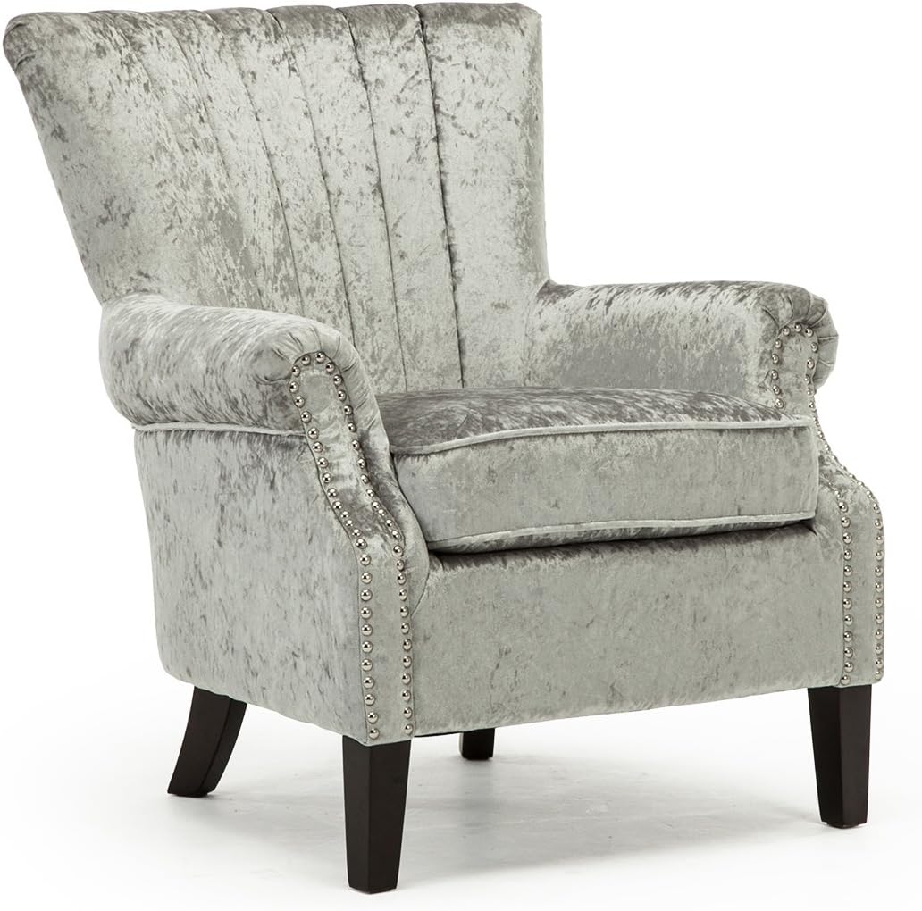 OLENKA CRUSHED VELVET WING BACK OCCASIONAL BEDROOM LIVING ROOM ACCENT CHAIR FABRIC ARMCHAIR (Silver, Crushed Velvet)