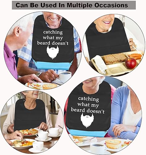 Miniatura 5 de Catching What My Beard Doesn't Baberos para adultos con atrapador de migas Bromas de mordaza Babero ajustable para comer protectores de ropa