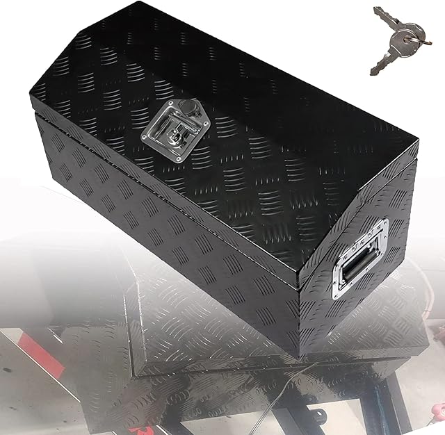 30 Inch Aluminum Trailer Tongue Tool Box for Truck Pickup Trailer Flatbed RV Storage Box 29.92in x 13.15in x 13.46in (L x W x H) w/Side Handle Black