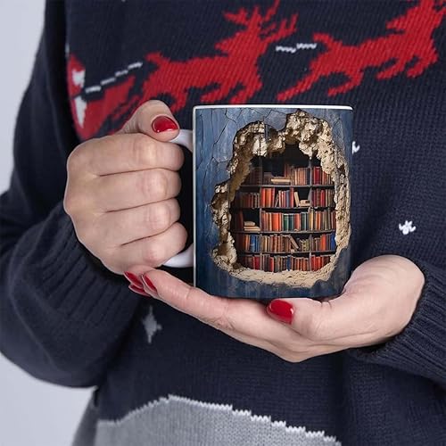 Miniatura 7 de Taza de cerámica multiusos con agujero en una pared, diseño de espacio creativo, taza de café divertida, un regalo para lectores. (C)