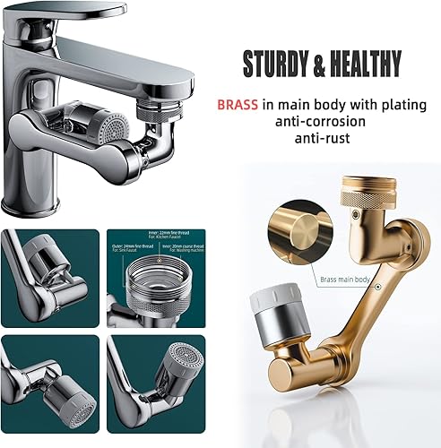 Miniatura 6 de Butalso - Extensor de grifo giratorio para fregadero con rotación de 3 ejes, filtro plegable de 3 vías, aireador, adaptador de fregadero de