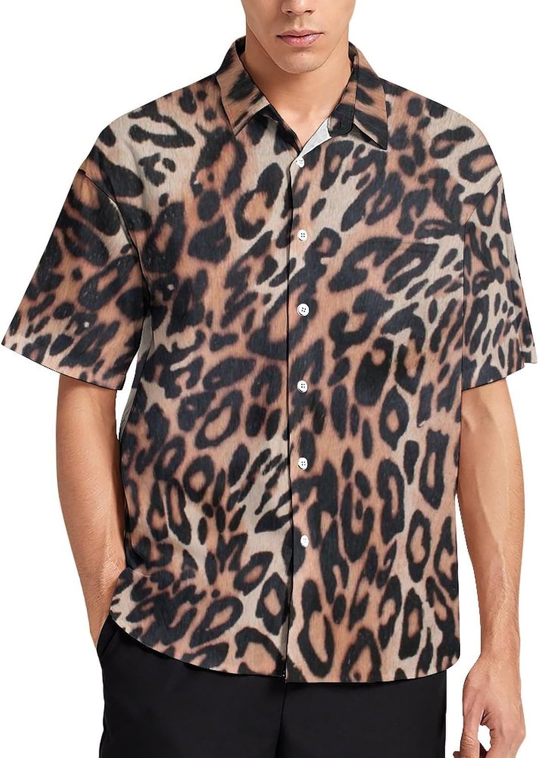 Men's Animal Print Shirt Summer Short Sleeve Funny Animal Print Hawaiian Button-Down Shirts