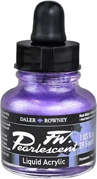 Daler-Rowney FW Pearlescent Acrylic Ink Bottle Moon Violet - Acrylic Drawing Ink for Artists and Students - Permanent Calligraphy Ink - Archival Ink for Illustrating and More