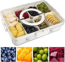 Divided Serving Tray with Lid and Handle - 8 Compartments Snackle Box Container - Snack Fruit and Veggie Tray - Kitchen Storage Organizer for Travel Candy Nuts Beach Essentials (1 Pack-8 Compartments)
