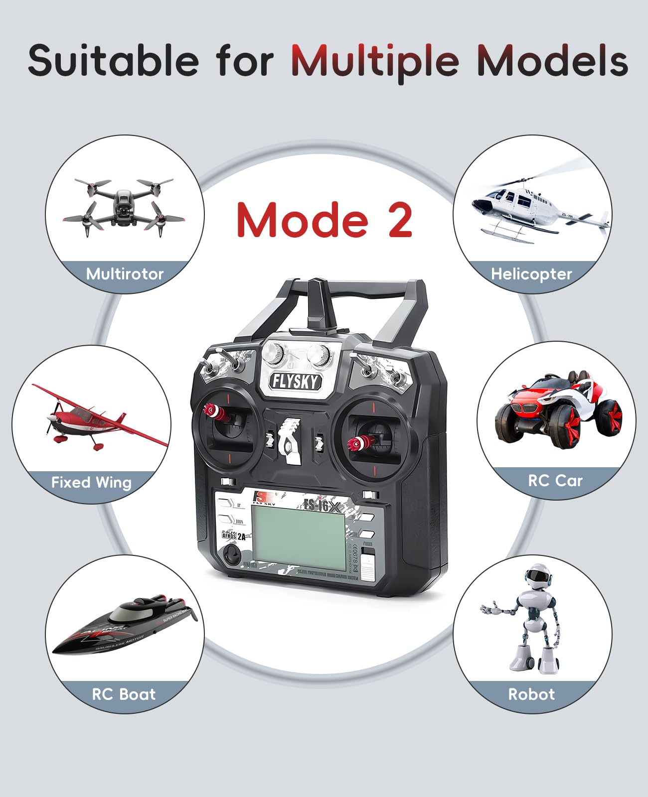Flysky FS-i6X Trasmettitore RC con ricevitore FS-iA6B 2.4GHz AFHDS 2A Radio Controller per RC Quadcopter FPV Racing Drone ad ala fissa RC auto barca (modalità 2)