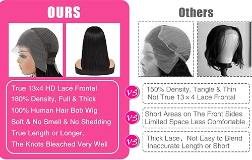 Miniatura 9 de RLHAIR Peluca de cabello humano Bob de 13 x 4 HD con encaje frontal para mujeres negras, pelucas de cabello humano virgen brasileño, densidad del