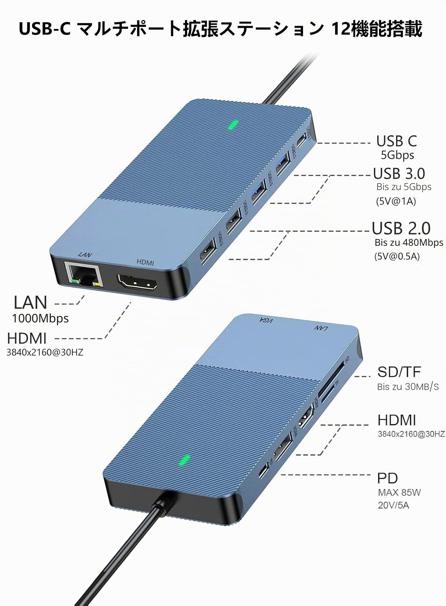 12-in-1 USB C Docking Station mit 100W PD-Ladung, 4K Triple-Display (HDMI/DP), Gigabit LAN, USB 3.1 Gen2 (10Gbps), SD/TF-Kartenleser für MacBook/Dell/ASUS/Xiaomi/Huawei Type-C Geräte