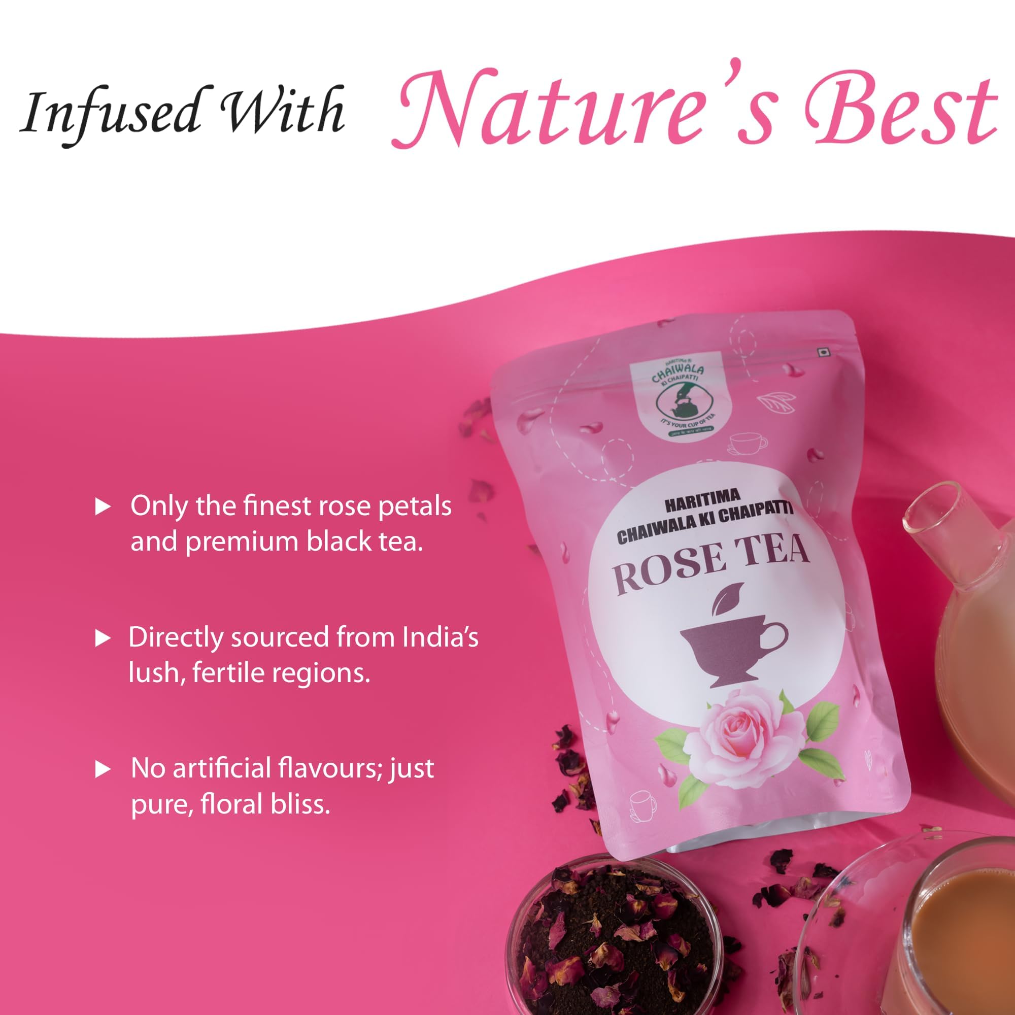 Haritima Chaiwala Ki Chaipatti Rose Tea Perfect Blend of Assam Black Tea and Rose Petals Aromatic Gulaab Chai Anytime beverage - 250gm Each (Pack of 2) 2