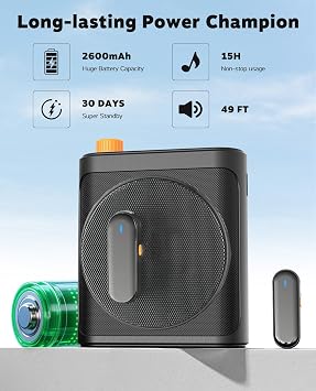 Tearstone Voice Amplifier for Teachers with Bluetooth, Dual Magnetic Mics