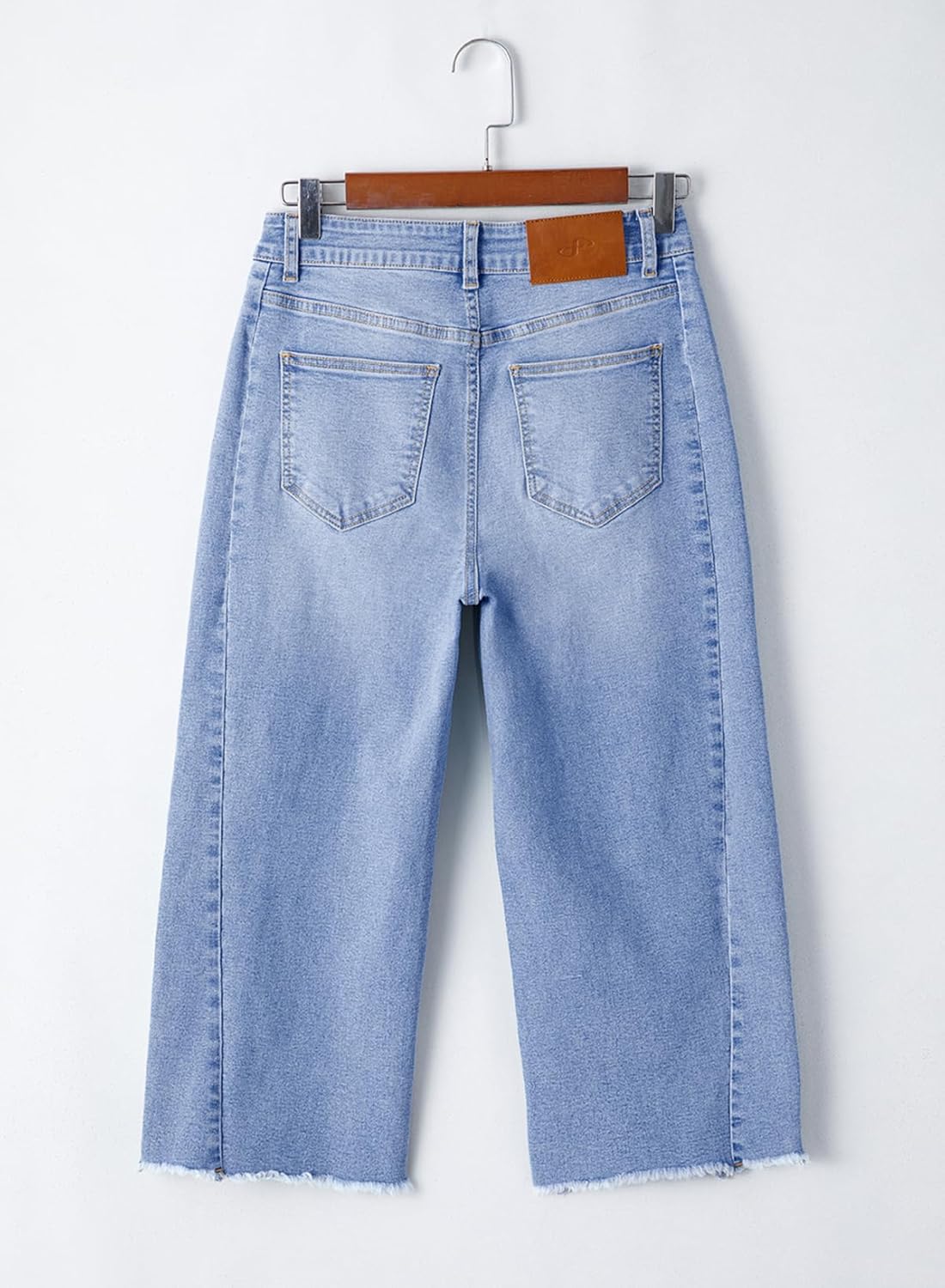 Sidefeel Women's Capri Jeans High Waisted Wide Leg Stretchy Raw Hem Side Seam Zimbaplatinum Denim Pants - Image 6