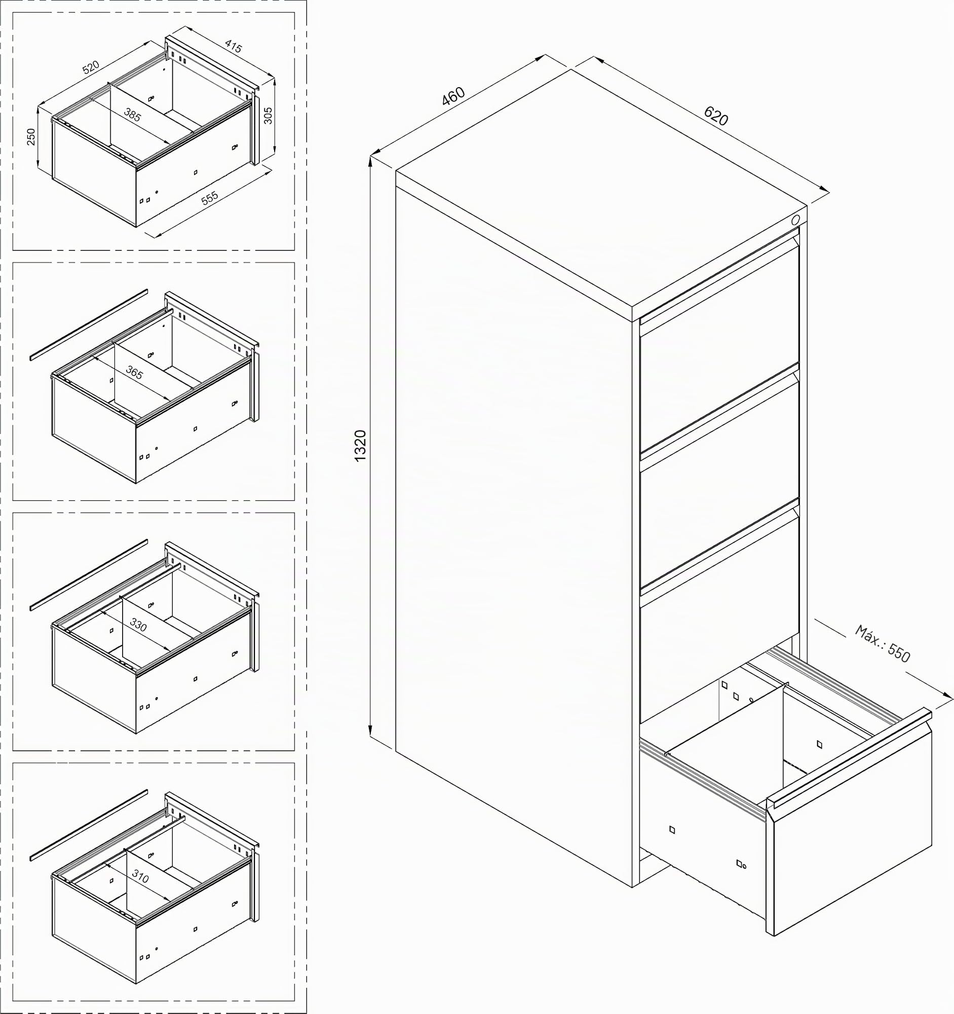 Archivador de metal - de dos cajones - Blanco