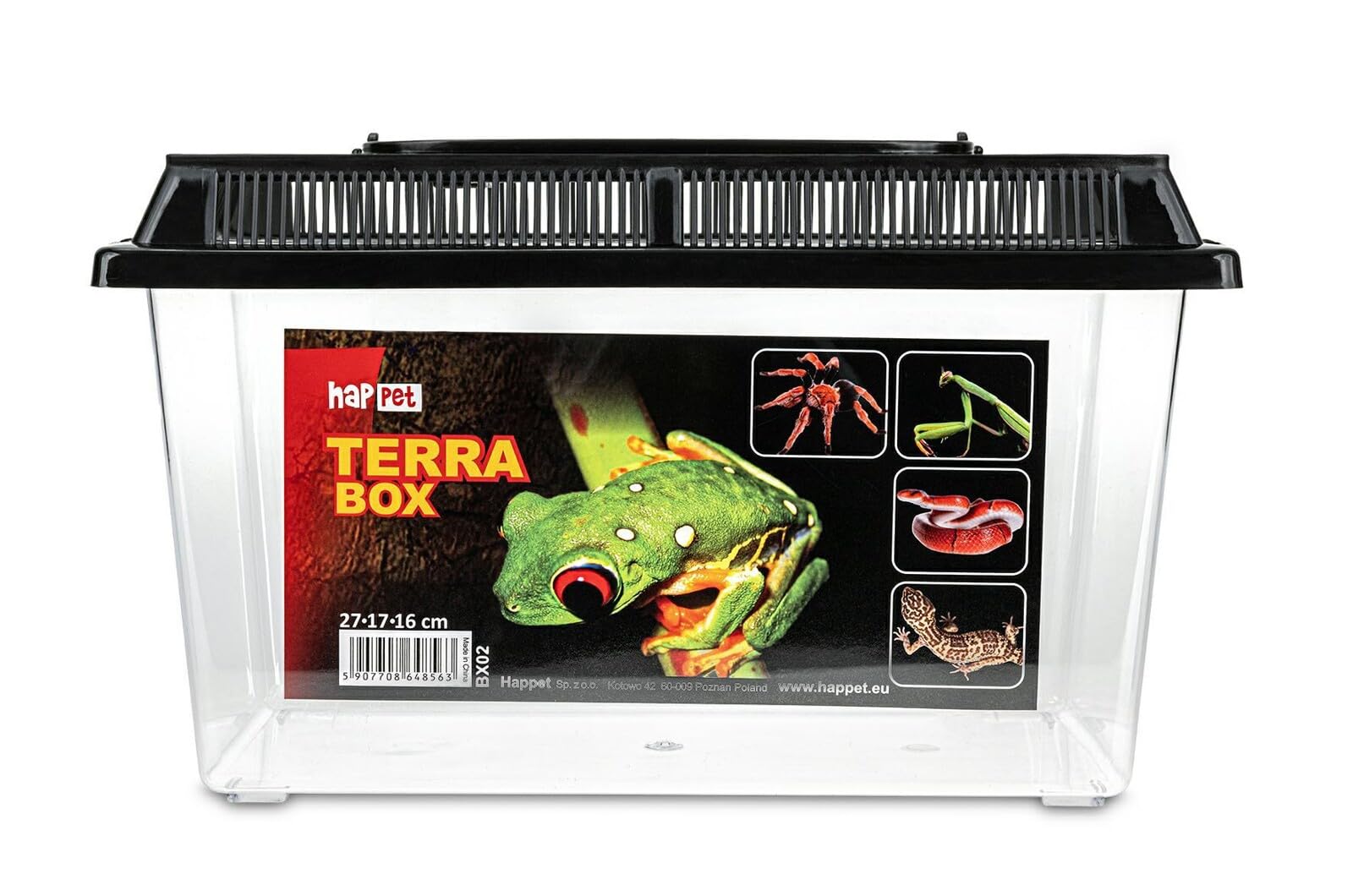 Happet Pojemnik hodowlany Terra Box Light 27×17×16 cm – przezroczysty z wentylacją i uchwytem | Transporter i faunarium dla gadów, płazów, owadów, pajęczaków, gryzoni