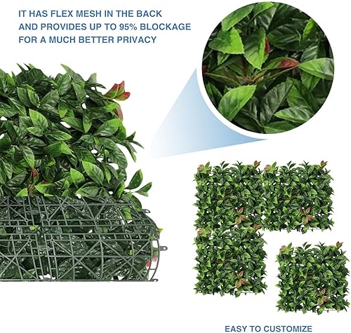 Miniatura 5 de E&K Panel de valla de plantas artificiales de 20 x 20 pulgadas, hojas sintéticas, césped, panel de privacidad para interiores y exteriores (fotinia,