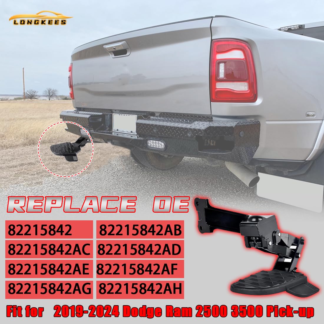 Rear Bed Step, Retractable Bed Step Compatible with Dodge Ram 2500 3500