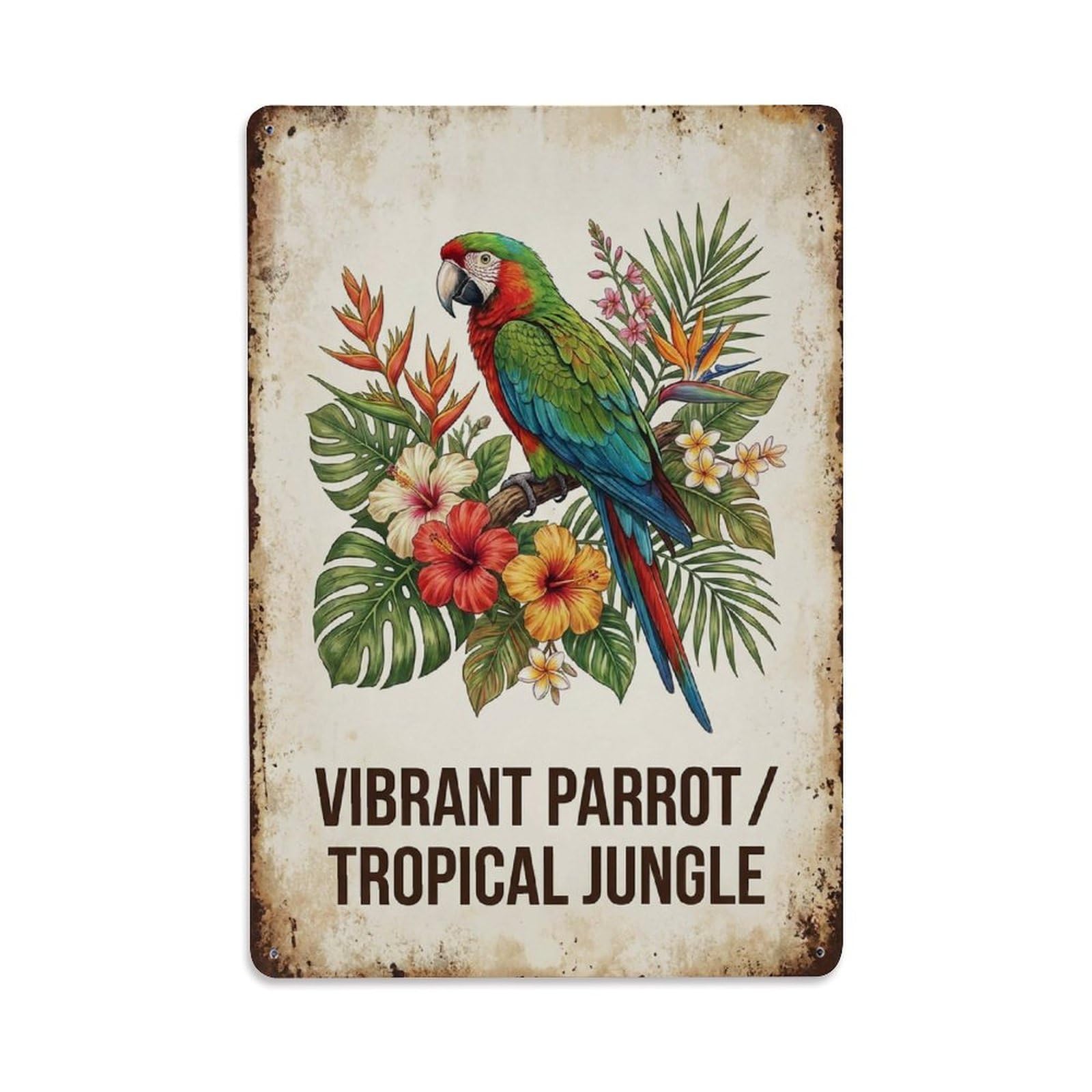 Okngb Style Parrot Tropical Jungle Wildlife Saying Rustic Vintage Metal Tin Sign Plaque Wall Decor For Cafe, Man Cave, Club Bar, Office, Home Garden Round Metal Poster 8X12inch