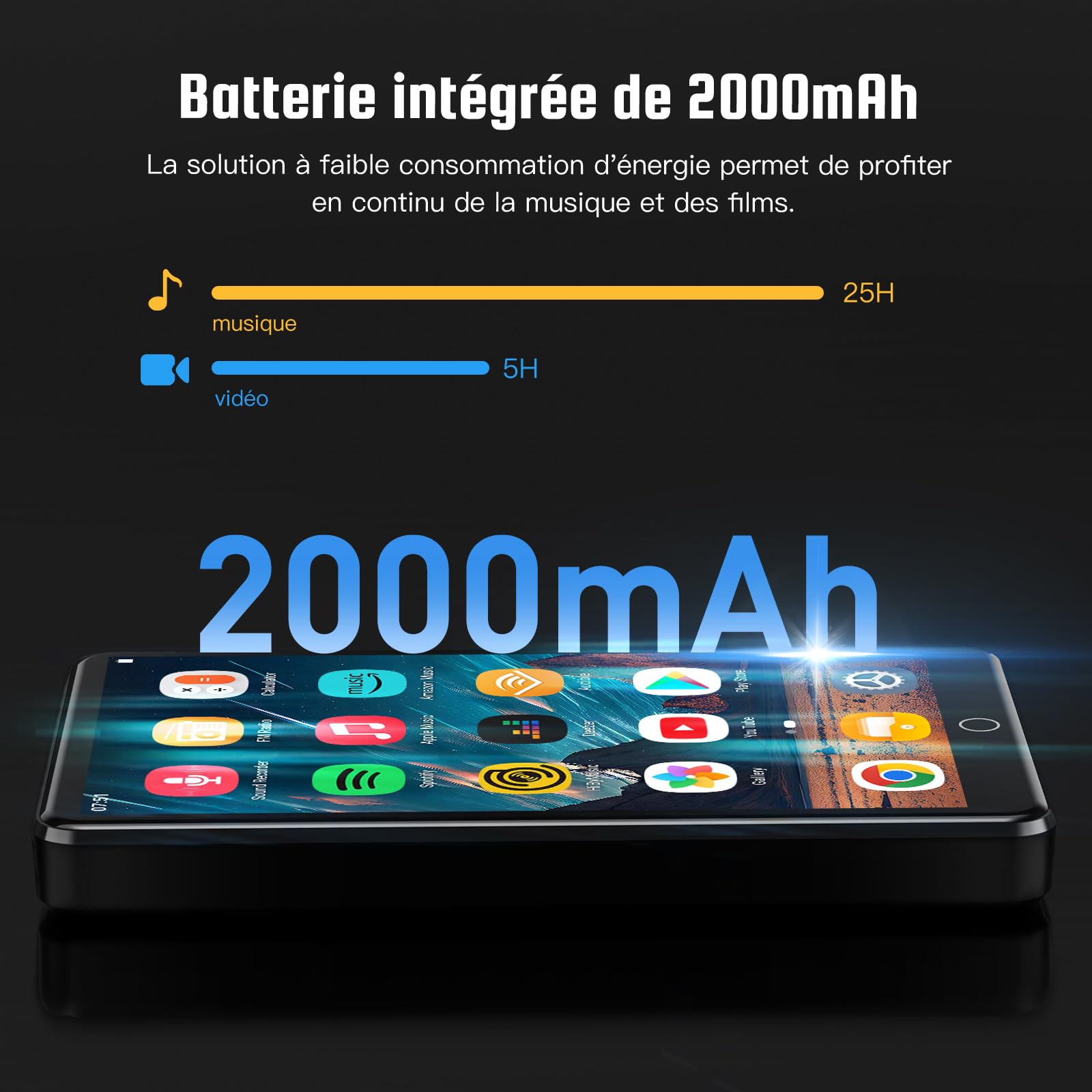 Lecteur MP3 160 Go avec système d'exploitation Android 13, Lecteur MP3 4.02" avec Bluetooth et WiFi, Lecteur MP4 HD 1080P, Lecteur de Musique préchargé avec Spotify, Deezer, Audible et Play Store