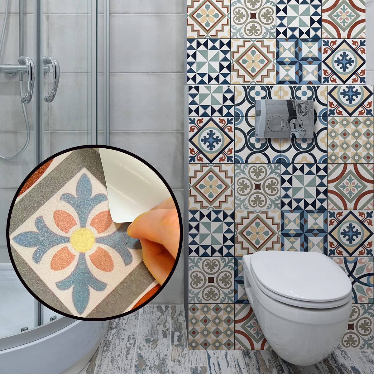 Carta Adesiva Per Piastrelle - 20 Pezzi 20x20 Cm, Bianco E Nero, Per Cucina E Bagno - Foto 5