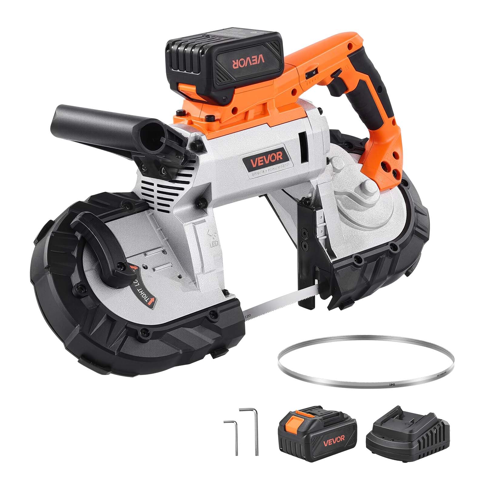 VEVOR 20 V Akku Bandsäge, 127x115mm Schnitttiefe, Metallbandsäge mit bürstenlosem Motor, 4000-mAh-Akku und Ladegerät, 0–120 m/min variable Drehzahl, zum Schneiden von Metall, Holz