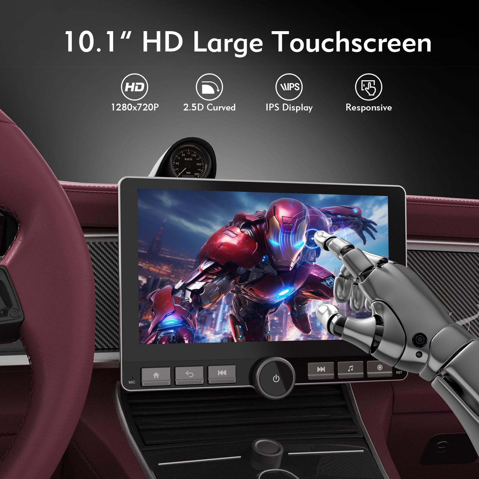 Haudio Autoradio Girevole 360°, 1 Din DSP Car Stereo, Schermo IPS da 10,1 Pollici Carplay e Android Auto, Car Play con Camera Posteriore,Mirror Link,Controllo Vocale Radio AM/FM/RDS con Pulsante 2+64G