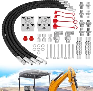 2Pcs 3 Way Hydraulic Diverter Valves Kit Compatible with 1-2 Ton Mini Excavator with Quick Connects, 31 inch Flexible Hoses, Excavator Hydraulic Connection Block Full Kit Fit M14 Hose