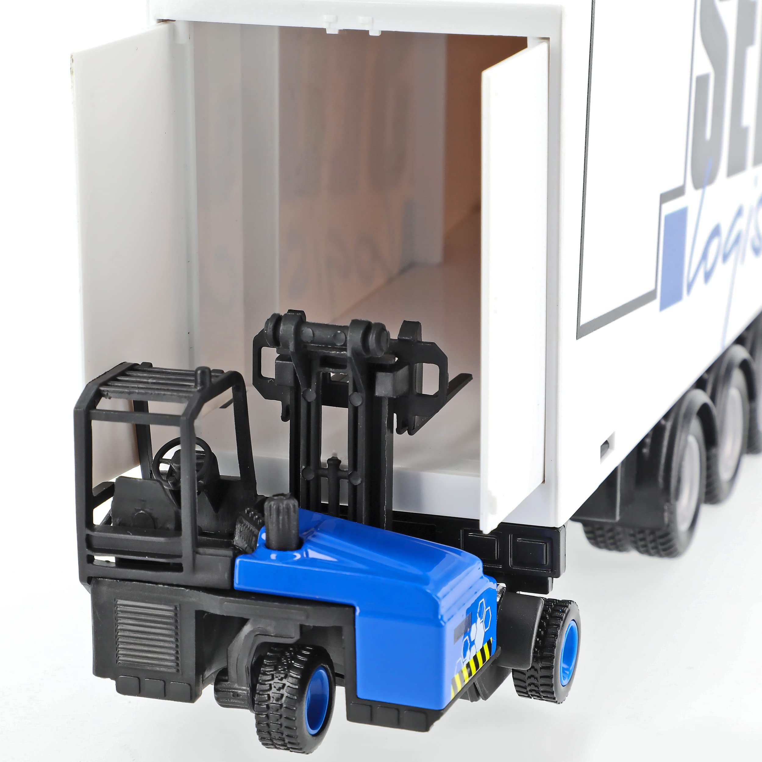 Generisch Mercedes-B Actros 2545 Weiss Sattelschlepper mit Gabelstapler 1/43 Burago Modell Auto