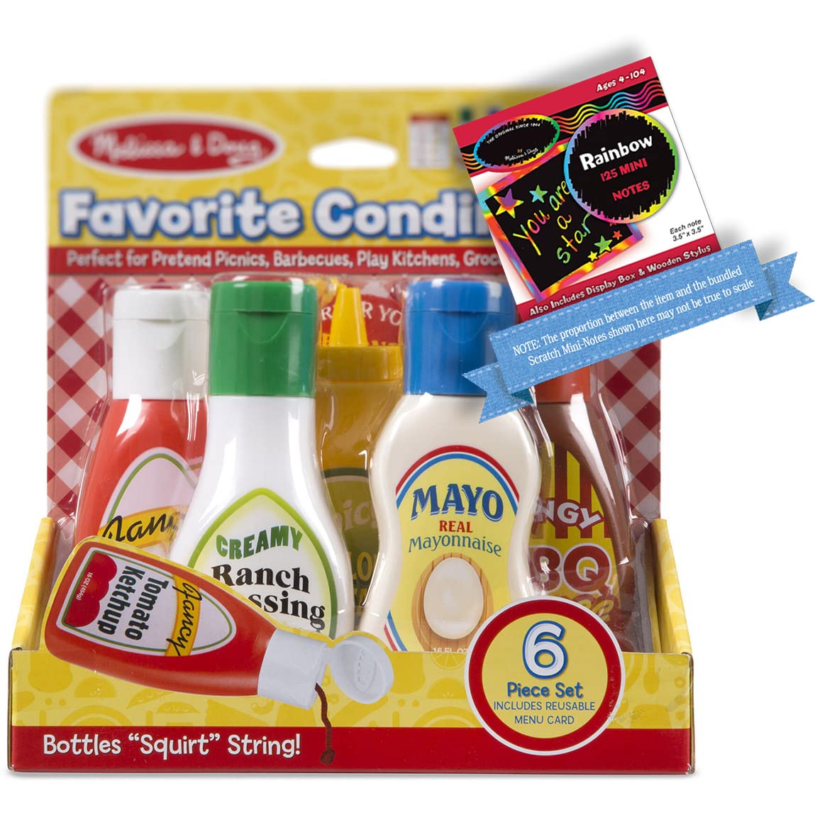 Melissa & DougFavorite Condiments: Play Food Set Bundle with 1 Theme Compatible M&D Scratch Fun Mini-Pad (04317)