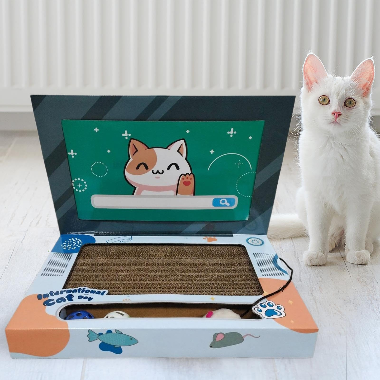 Rascador para Gatos, Juguete para Gatitos con Forma de Portátil Y Pista de Bolas.