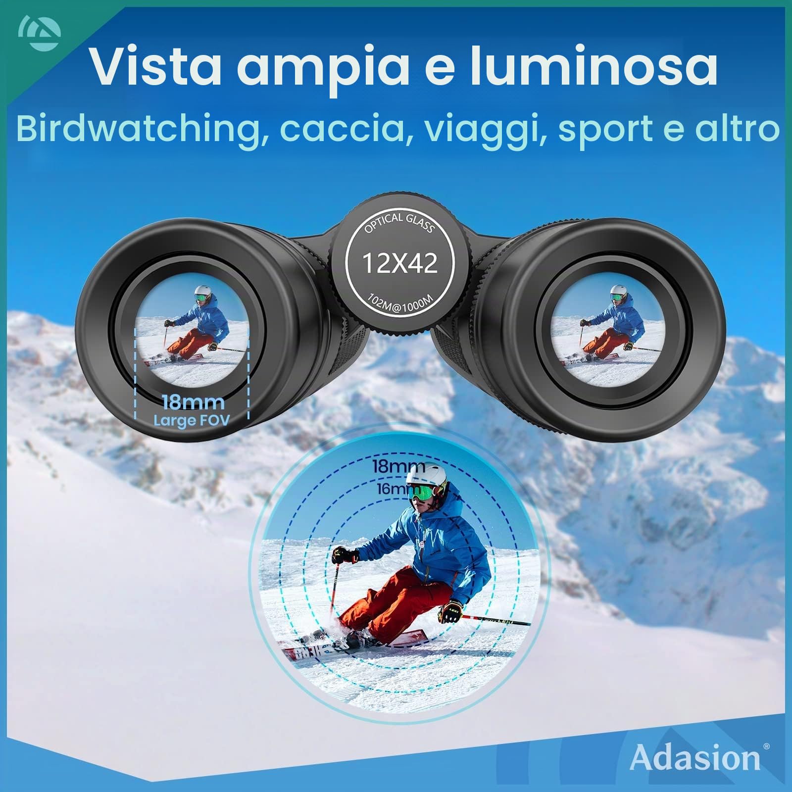 12 x 42 Binocolo Professionale Potente- Prismi BaK4 e Lente FMC, Potente Binocolo per Birdwatching, Caccia, Escursionismo con Adattatore per Cellulare e Treppiede