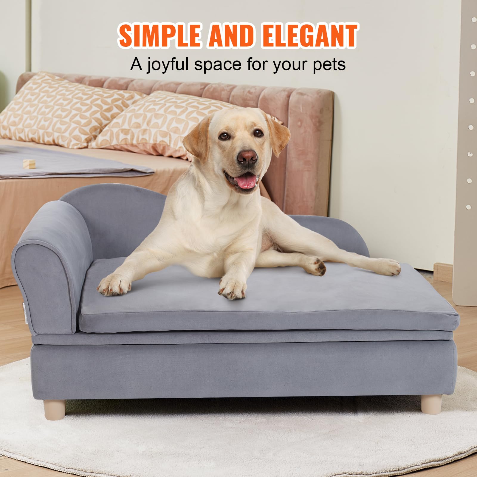 VEVOR Canapé pour animal de compagnie, panier pour chien de grande taille et chat, canapé-lit pour chiens en velours doux, canapé pour chats avec capacité de charge de 50 kg, gris, 91 x 58,5 x 41,5 cm