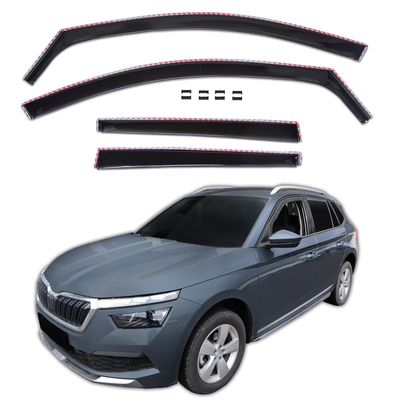 J&J AUTOMOTIVE GP Windabweiser passend für Skoda Kamiq ab 2019 4tlg, Vorne und Hinten Regenabweiser Passform Getönt Schwarz