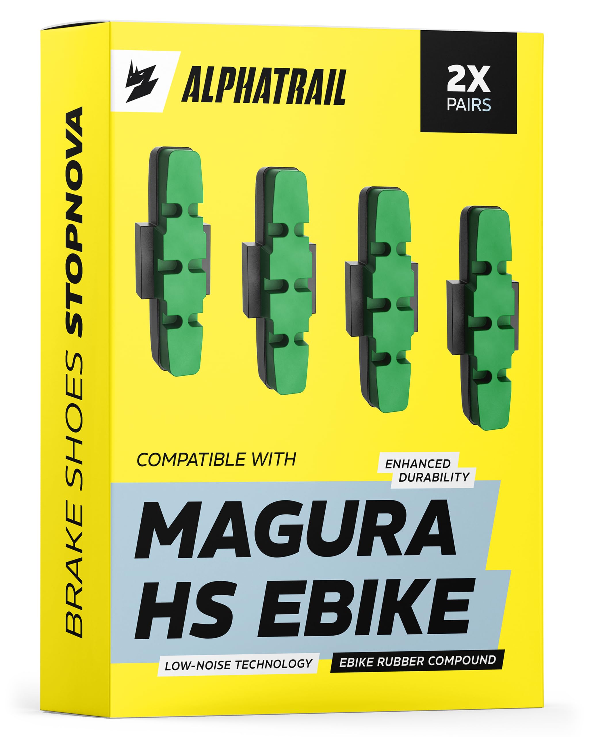 Alphatrail E-Bike Brake Pads for Magura HS33 HS11 HS22 HS24 HS33 R HSi | heat-resistant & glass-fibre reinforced | tool-free plug-in | StopNova, 2 pairs