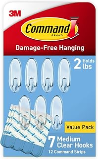 Command Clear Medium Wall Hooks, 7-Pack with 12 Strips - Damage-Free Adhesive Hanging up to 2 lbs for Decor & Organization