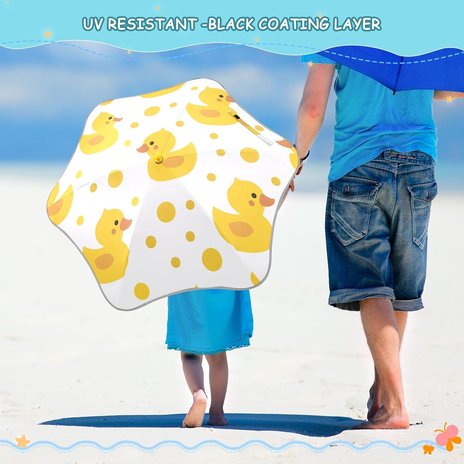 Strawberry White Flower Pattern Kids Umbrellas for Rain UV Protection Umbrellas Travel Portable Umbrella for Girls and Boys