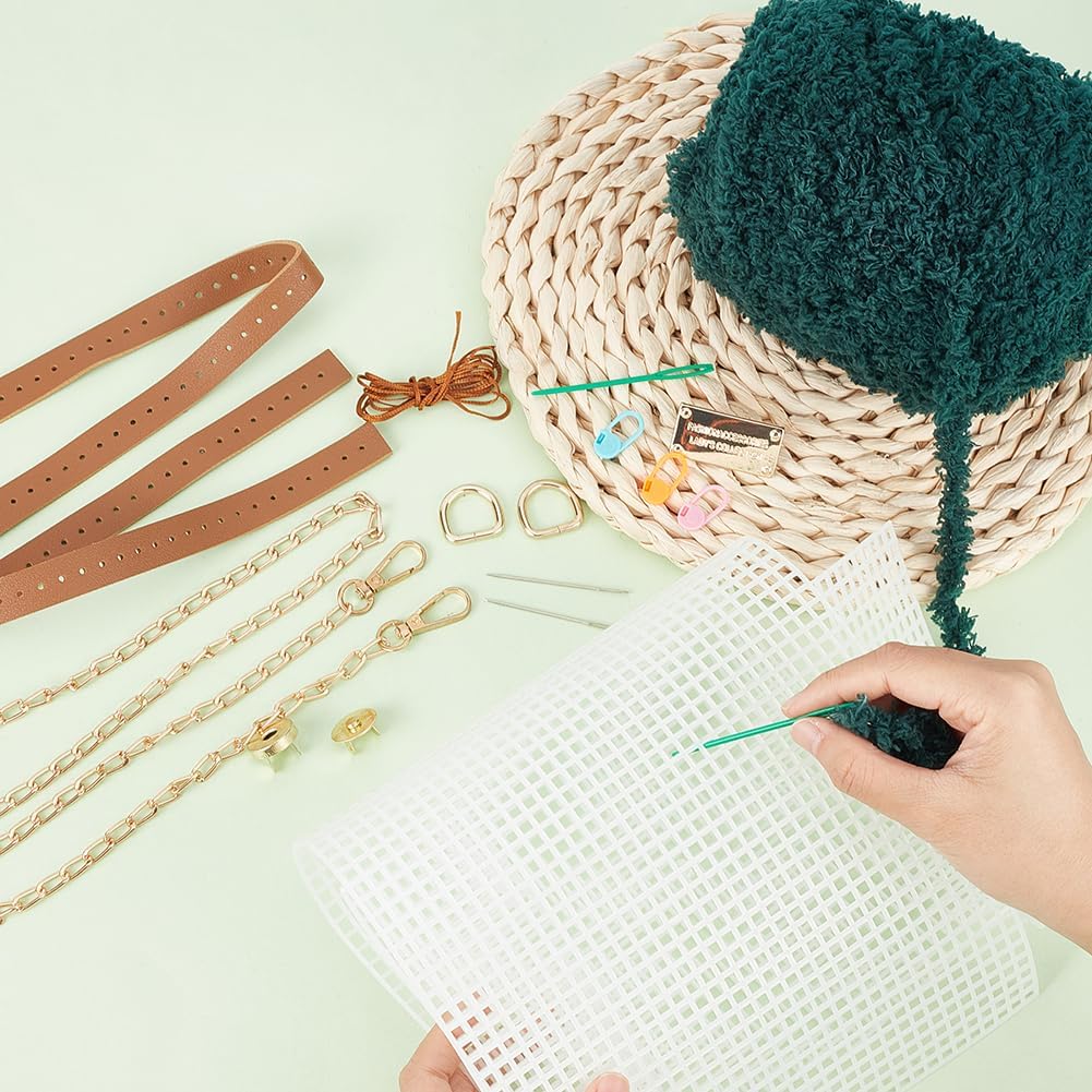 WADORN DIY Knitting Crochet Bag Making Kit, Handmade Woven Tote Bag Making Materials Set Women Shoulder Bag Making Accessories Hand Crafting Yarn Weaving Kit Birthday Christmas Gift, Green image 3