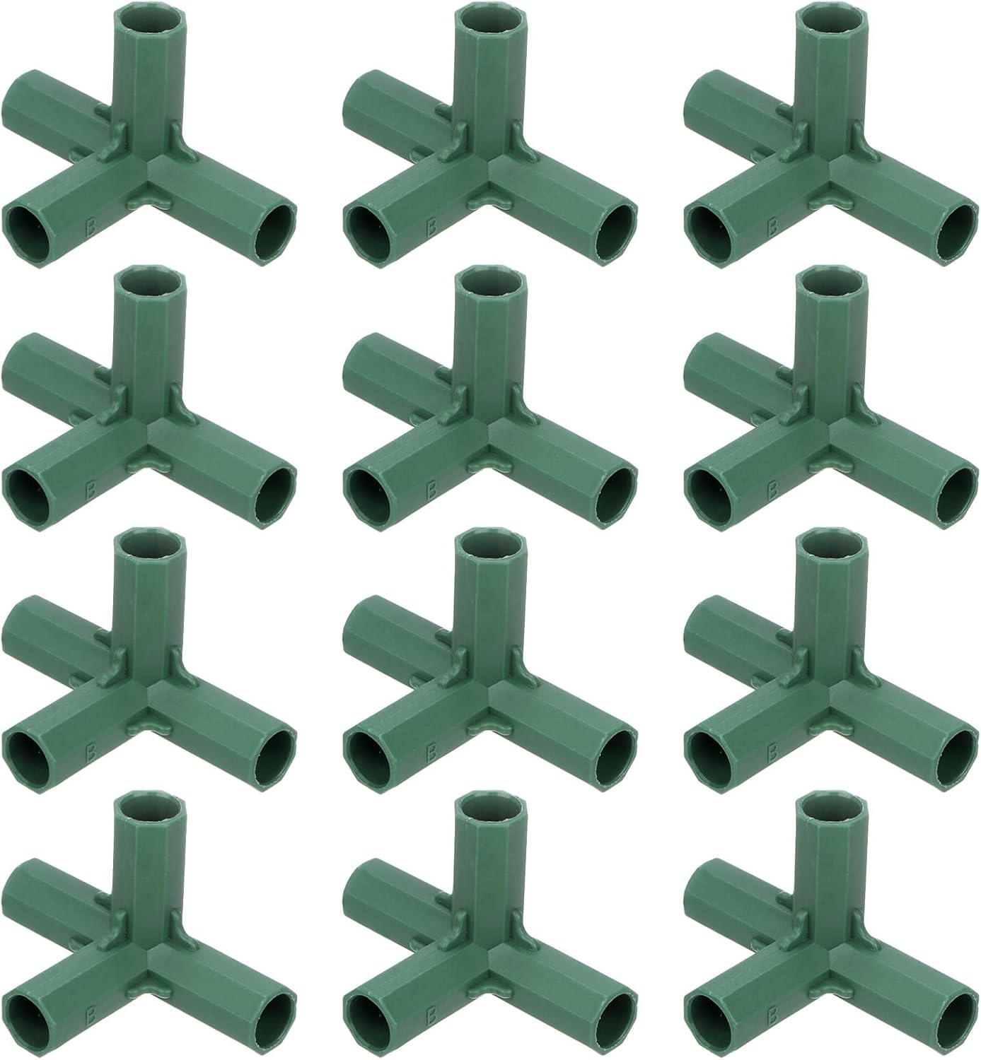 M METERXITY 12 Pcs 16mm Greenhouse Frame Building Connectors, 4 Way Right Angle Pipe Fitting for Grape Trellis/Sunscreen Shed/Gardening Plant Stakes, Greenhouse Accessories [Green]