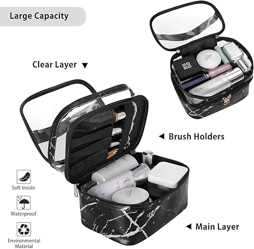 Miniatura 3 de HUA ANGEL Bolsas de maquillaje de doble capa para cosméticos de viaje para mujeres y niñas, portátil, grande, organizador de maquillaje