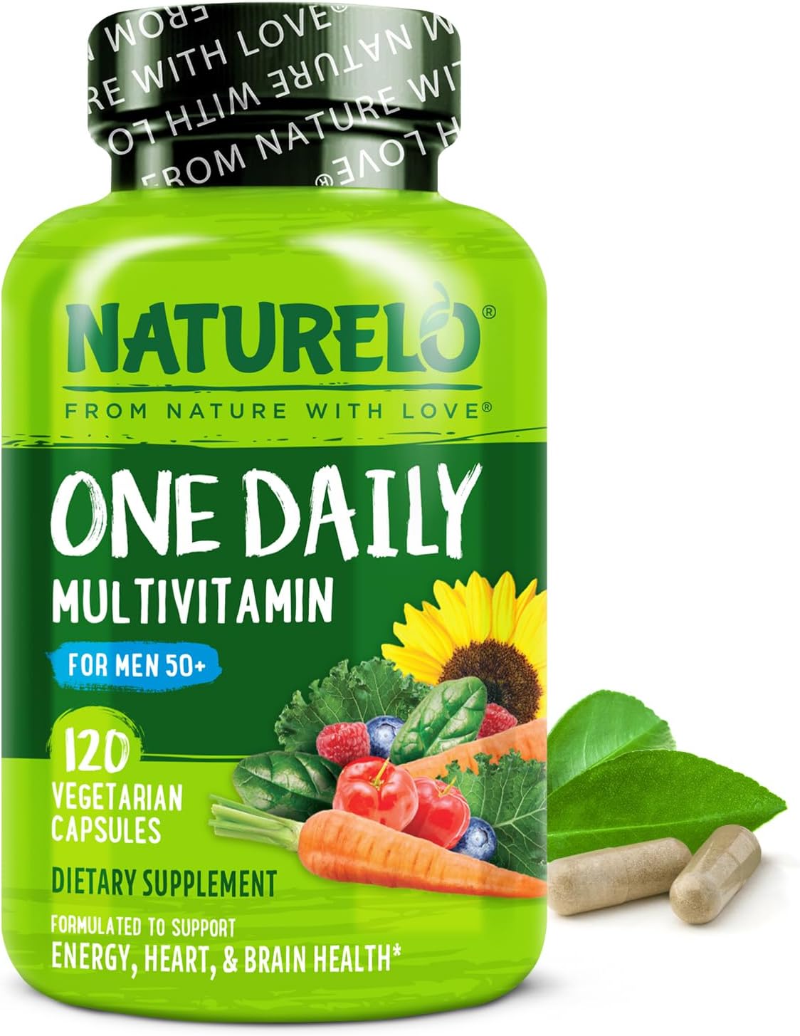 NATURELO One Daily Multivitamin for Men 50+ - with Vitamins & Minerals + Organic Whole Foods - Supplement to Boost Energy, General Health - Non-GMO - 120 Capsules - 4 Month Supply