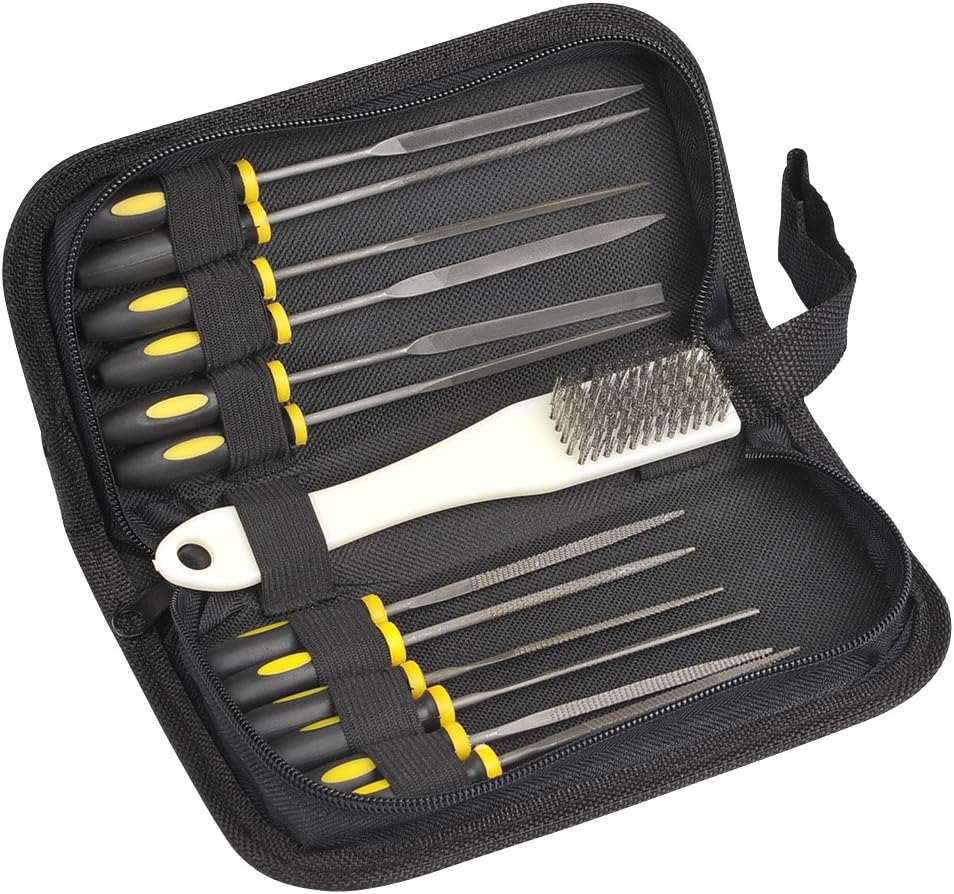 14Pcs Needle File Set, Mini Assorted Wood Rasp Set Steel Needle Files Trimming File with Wire Brush for Wood Carving