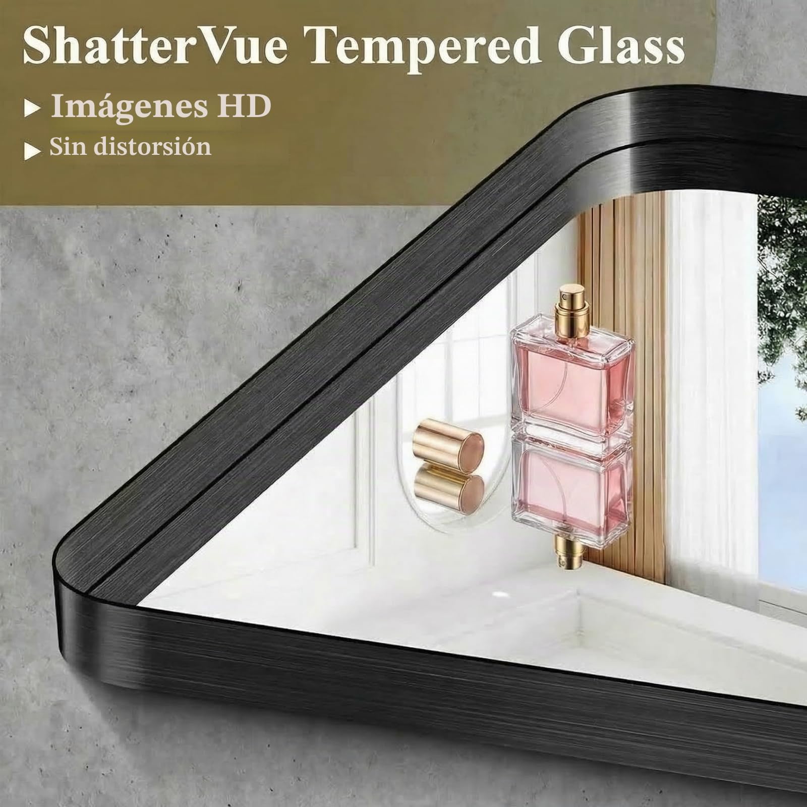 Clevich Espejo de pared rectangular de 90 x 60 cm, vidrio templado irrompible, marco de aluminio negro, espejo para baño/vestidor/sala de estar/decoración de pared