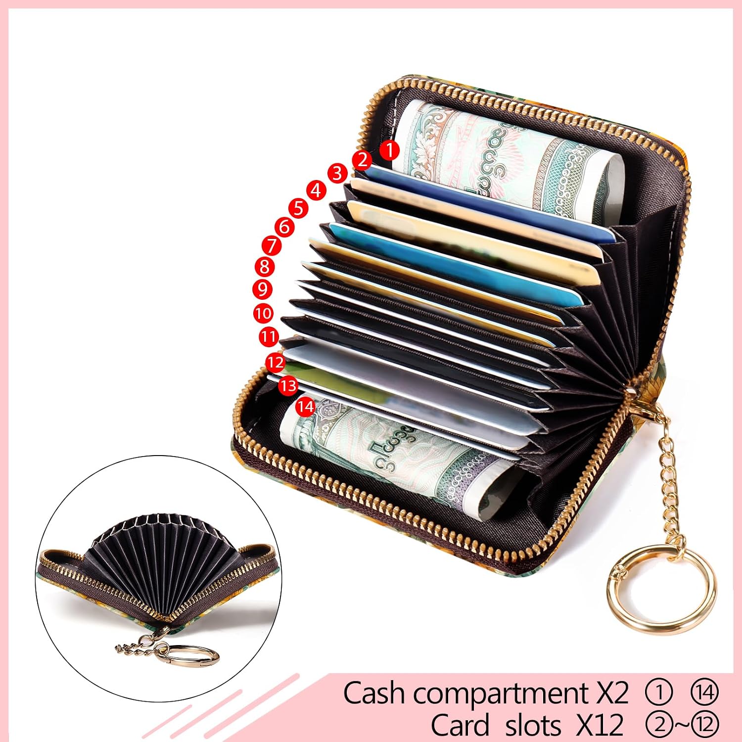 Blusabaca Highland Cow Cattle Modern Artwork Credit Card Holder for Women, Small RFID Blocking Wallet with Zipper, Card Keychain Wallet, PU Leather Wallet Card Case, Accordion Wallet Gift