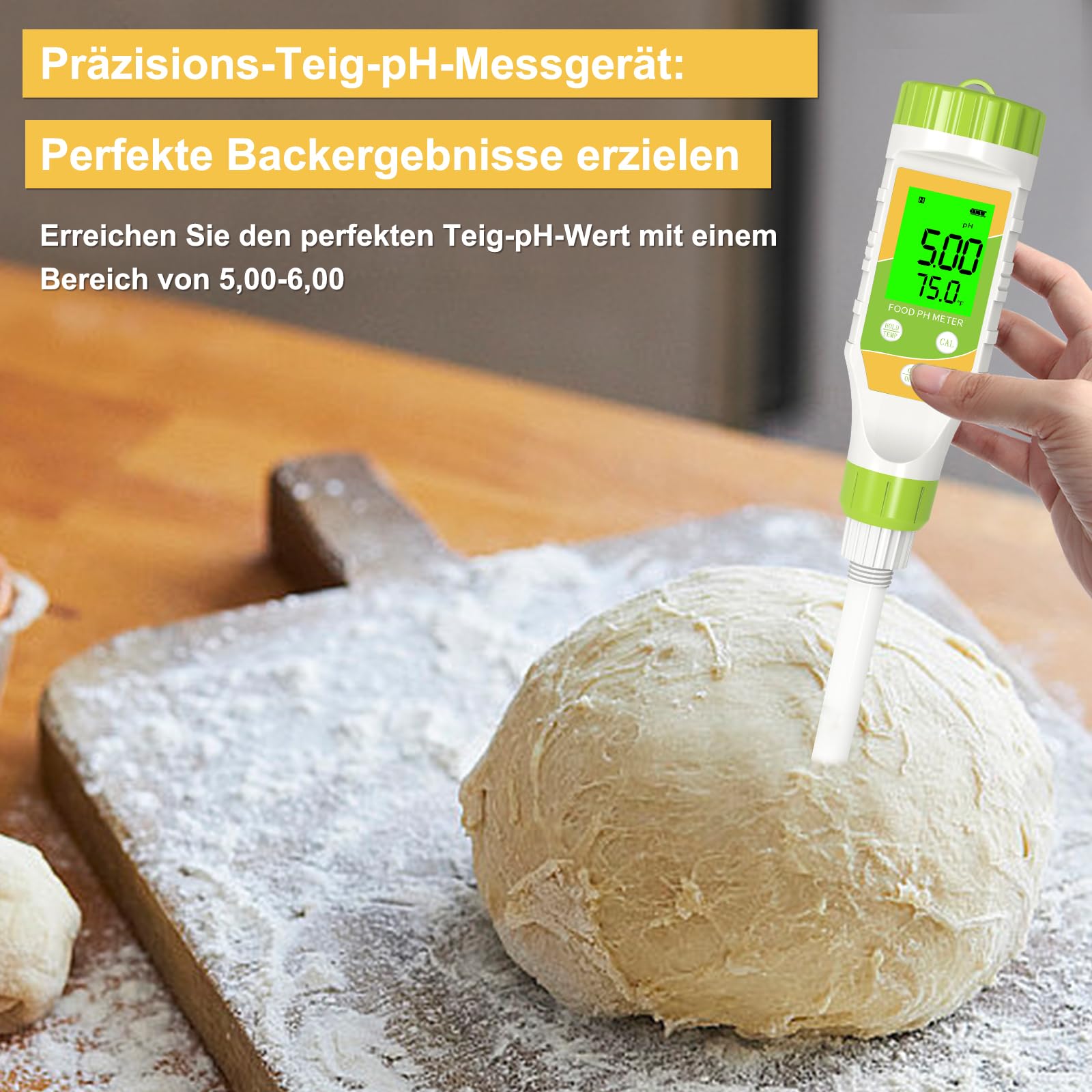 GISNPA pHmetro Digitale per Alimenti, Risoluzione 0,01 ad Alta Precisione con Display LCD Retroilluminato e ATC per Carne, Pane, Conserve, Birra, Formaggio, Campioni Solidi, Terreni Morbidi e Acqua