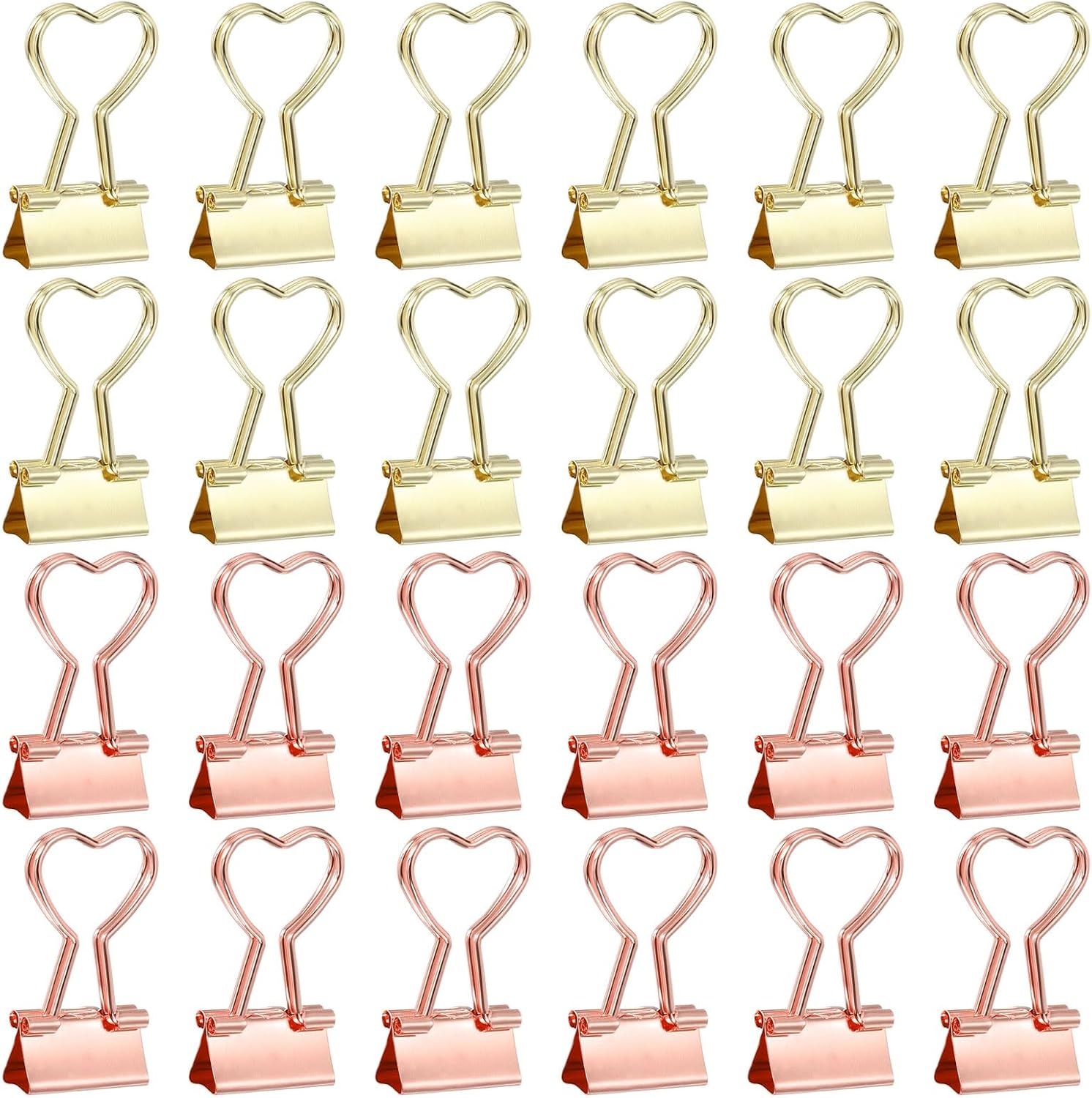 PATIKIL 24pcs Small Binder Clips Heart Shape Cute Binder Rose Gold and Gold