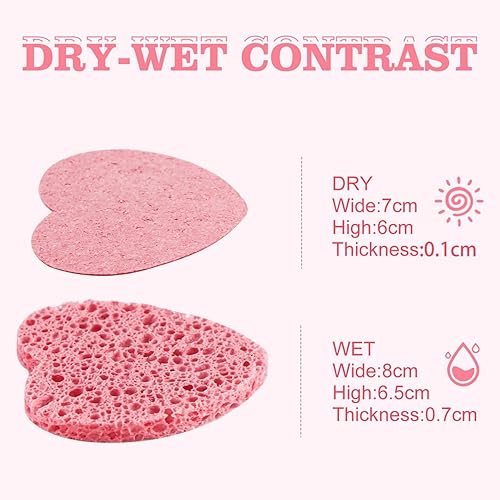 Miniatura 5 de 60 esponjas faciales comprimidas con contenedor, esponja facial en forma de corazón, almohadillas 100% naturales para limpieza, masaje, mascarilla