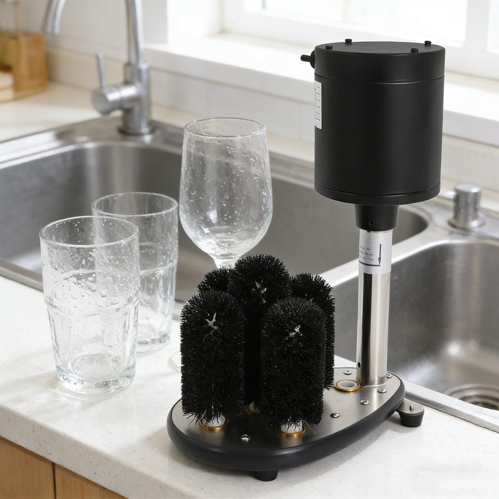 Lavavasos Comercial Eléctrico de 130W con 5 Cepillos, 1000 Tazas/h, para Copas de Vino Tinto, Jarras y Tazas de Café en Hoteles y Restaurantes